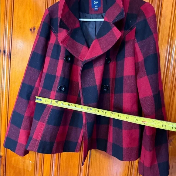 GAP‎ Women's Checkered Pea Coat in Red and Black - Picture 12 of 12